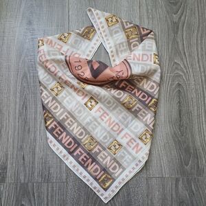 Fendi Vintage Spellout FF Logo Bandana Scarf
